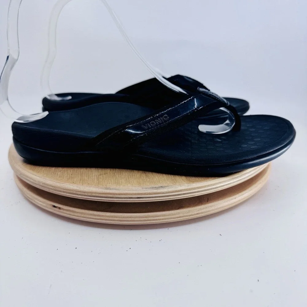 Vionic Tide Aloe Black Toe-Post Sandal Flip Flop Women's 6